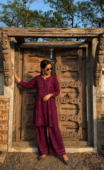 Heavy Embroidered Rayon Cotton Co-Ord Set