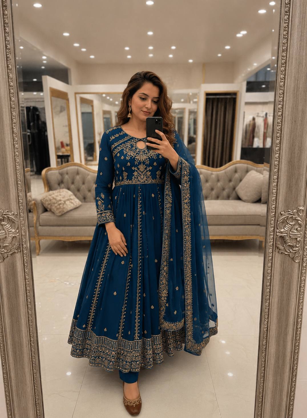 Faux Georgette Sequinned Anarkali Gown Set