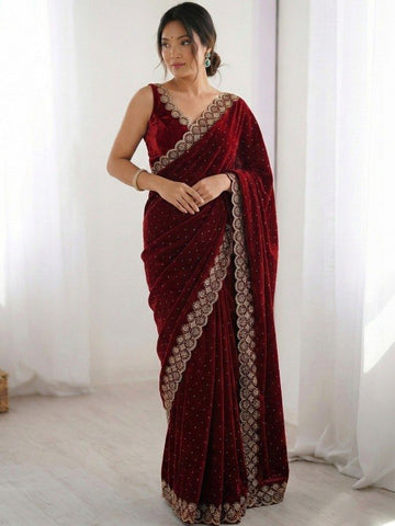 Uhagini Fancy Chiffon Diamond Work Saree