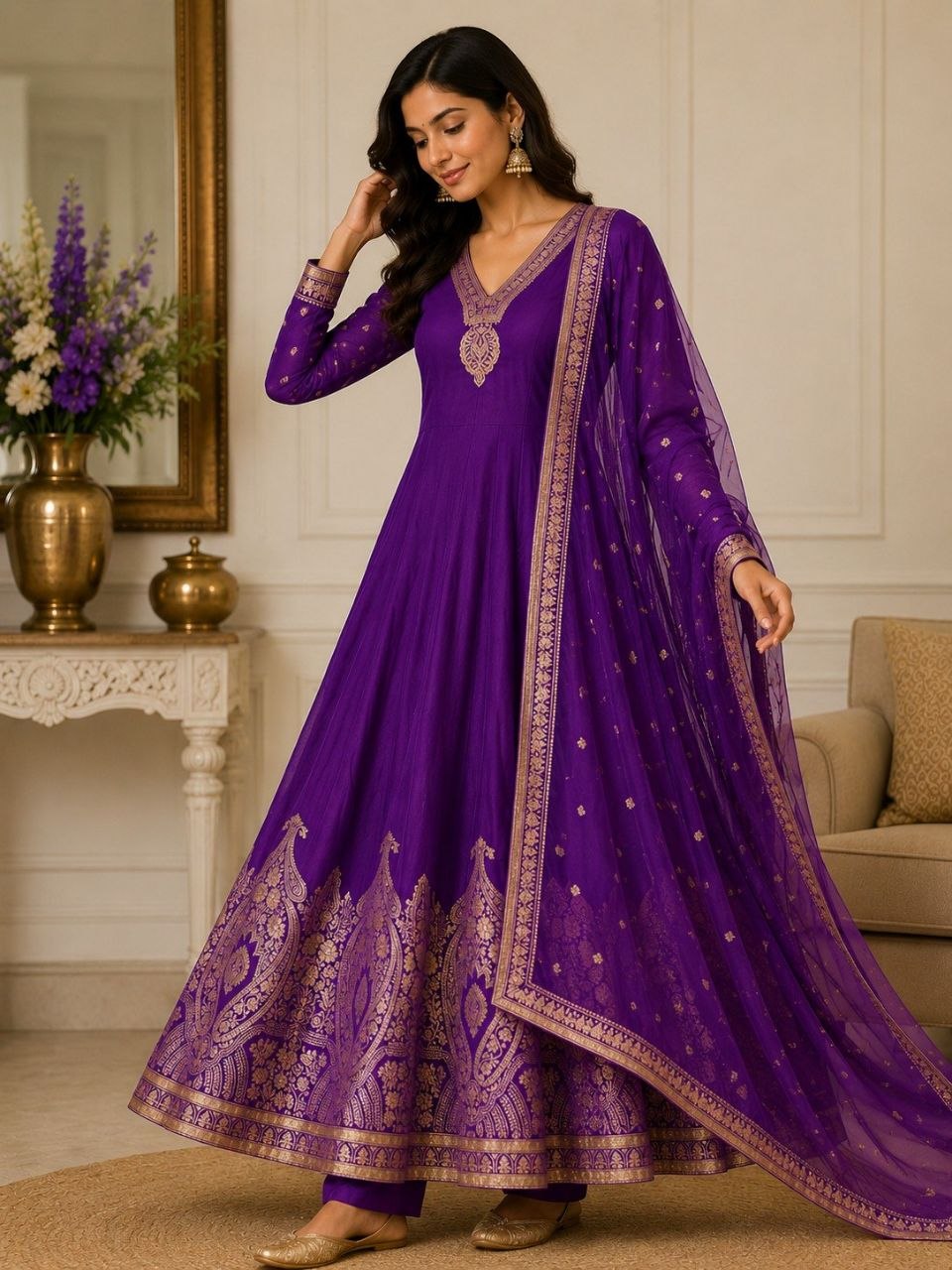 Premvati Banarasi Zari Woven Anarkali Gown Set