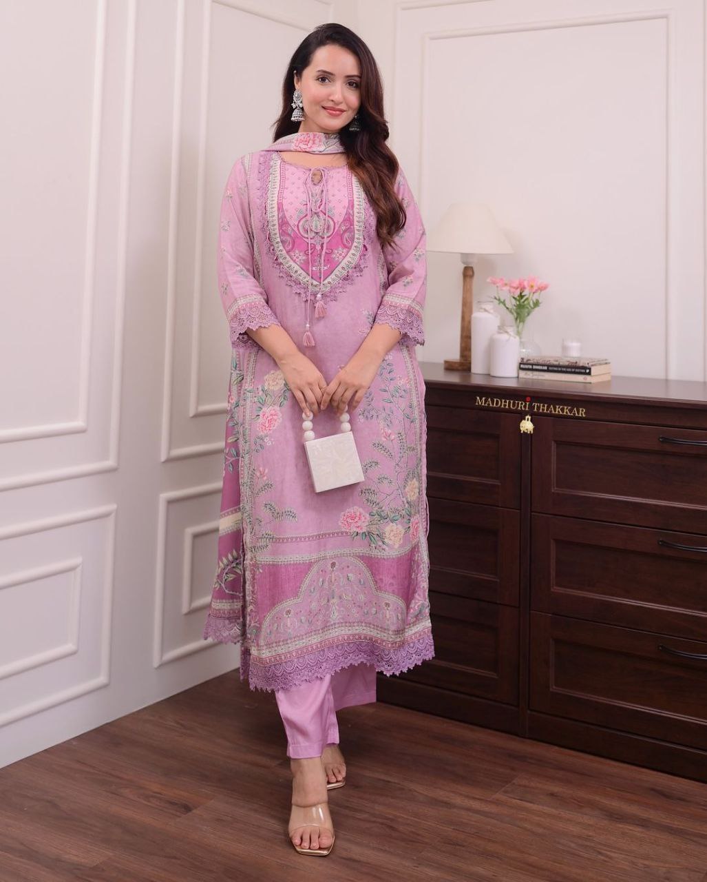 Lilac Muslin Embroidered Pakistani Suit Set