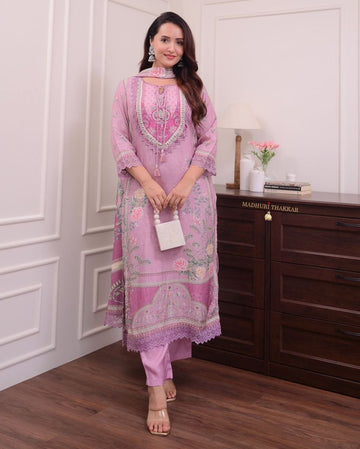 Lilac Muslin Embroidered Pakistani Suit Set
