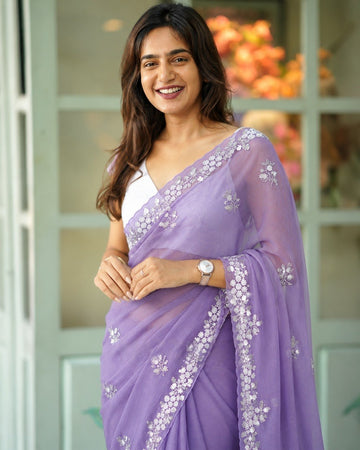 Pankhudi Satin Chiffon Embellished Saree