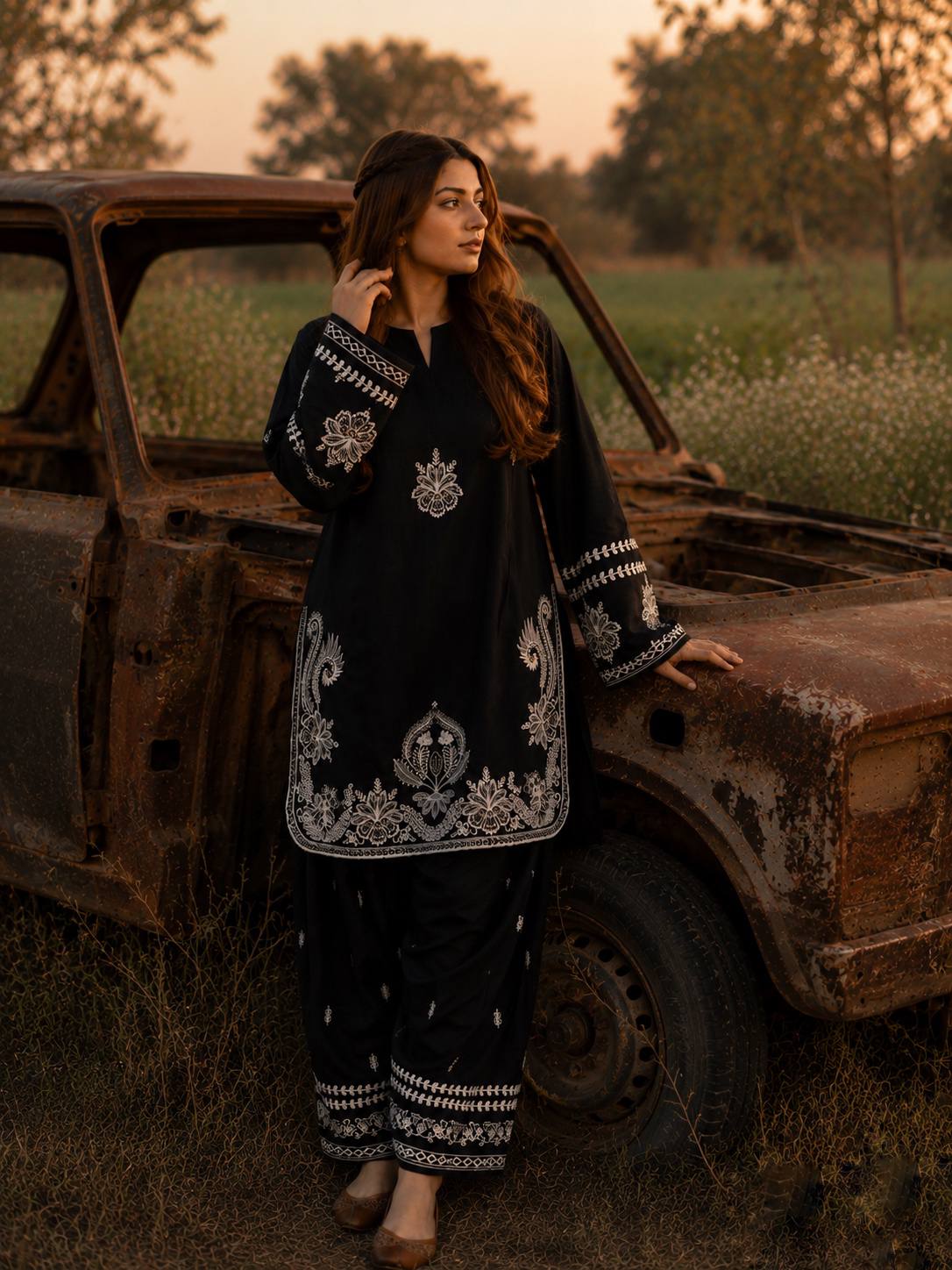 Heavy Embroidered Roman Dell Silk Co-Ord Set