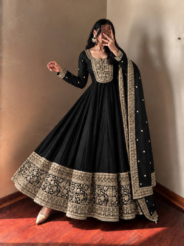 Noor Zari Roman Silk Embroidered Gown Set