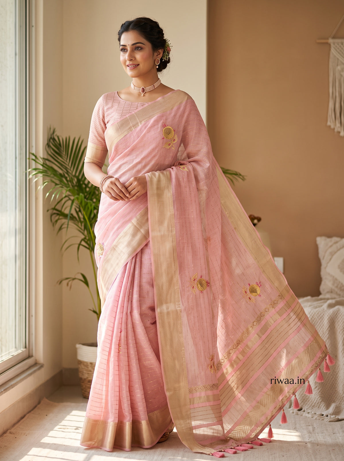 Soft Aura Saree with Real Handwork & Tassels