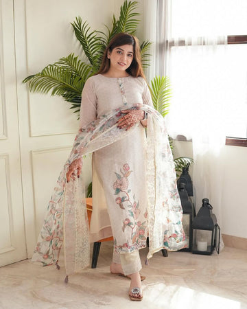 Light Pink Printed Lilan Suit Set