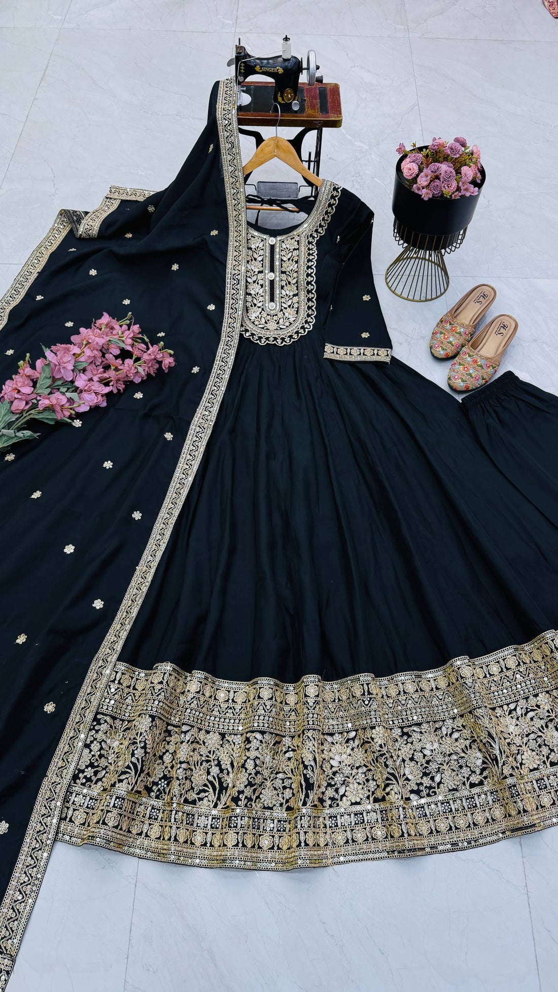 Noor Zari Roman Silk Embroidered Gown Set