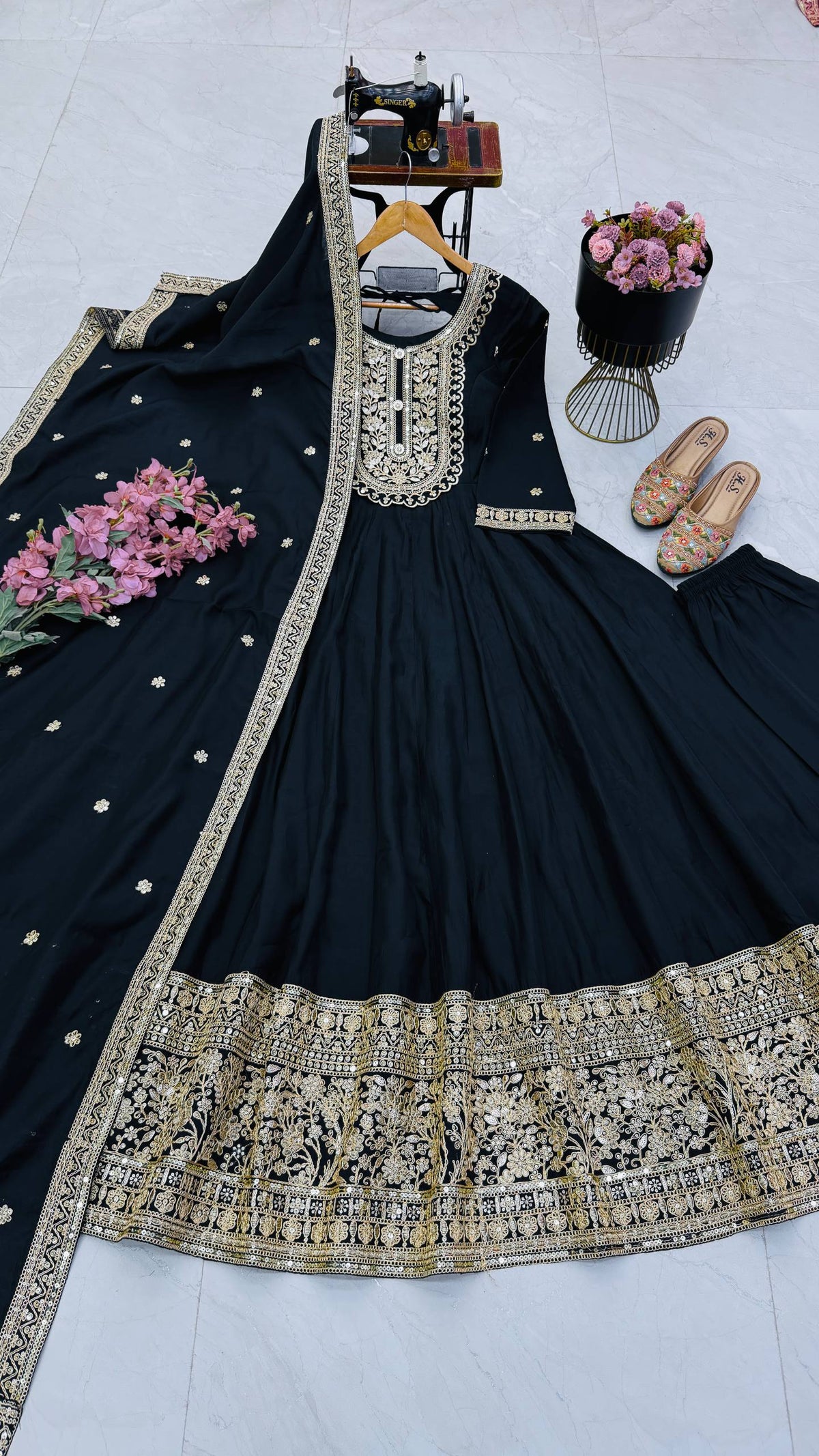 Noor Zari Roman Silk Embroidered Gown Set