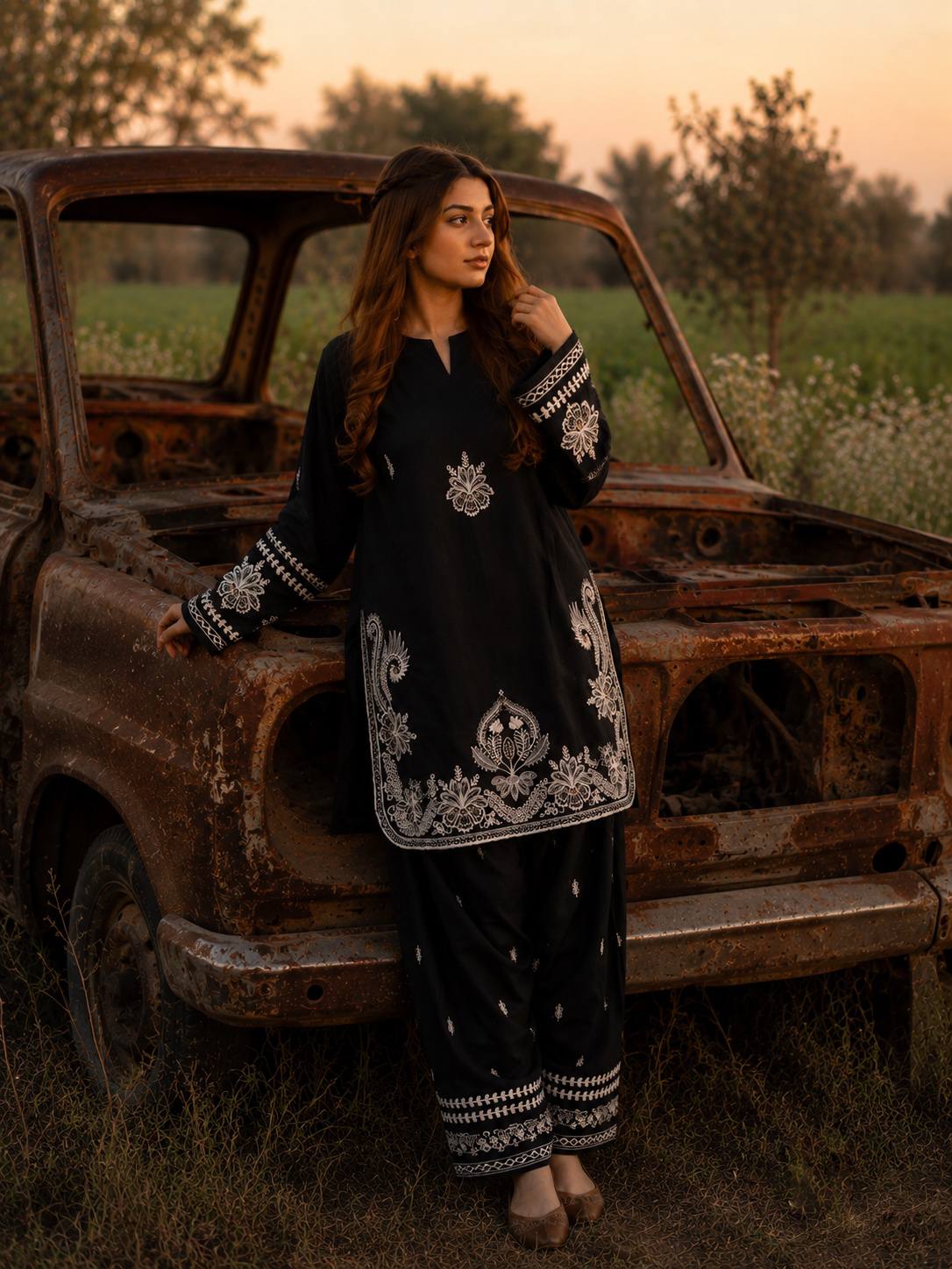 Heavy Embroidered Roman Dell Silk Co-Ord Set