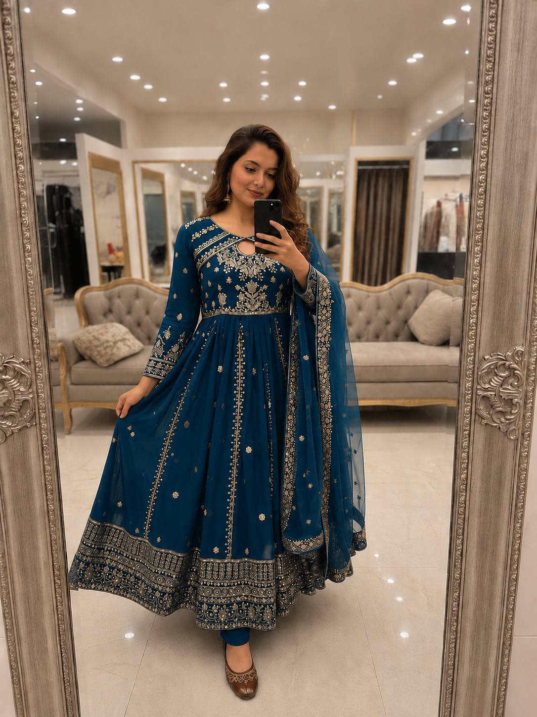 Faux Georgette Sequinned Anarkali Gown Set