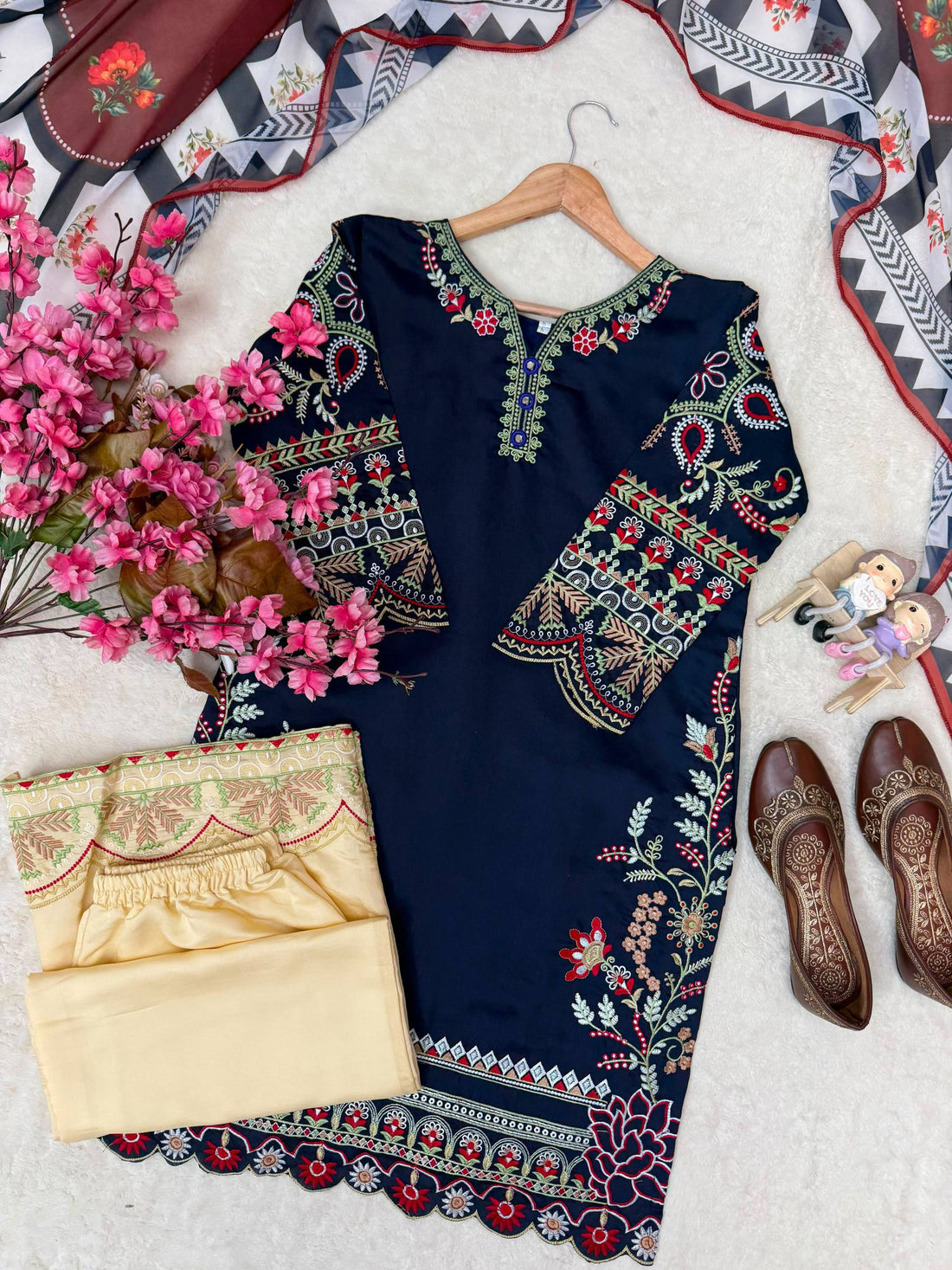 Roman Silk Kurti, Palazzo & Digital Print Dupatta Set