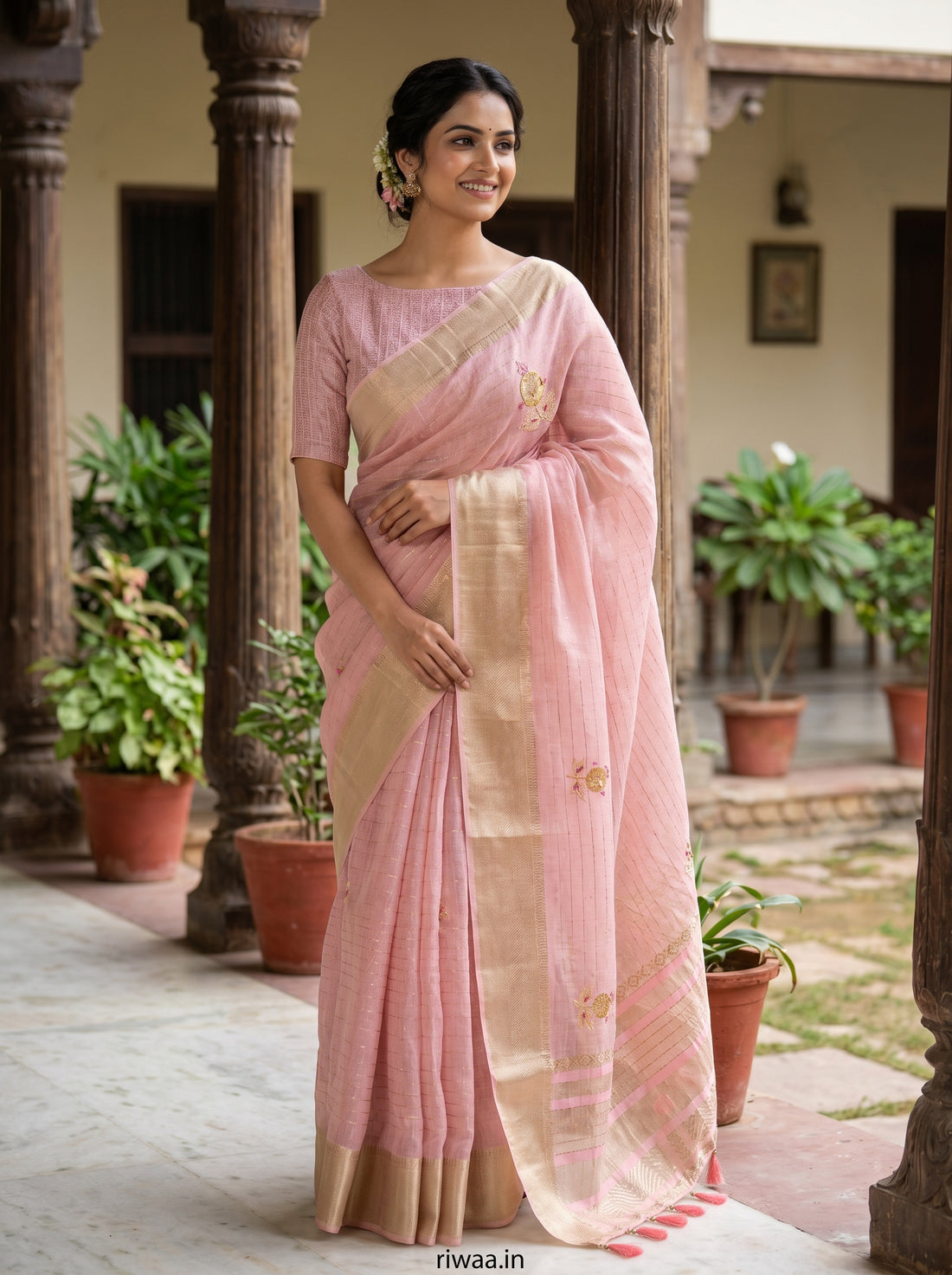 Soft Aura Saree with Real Handwork & Tassels