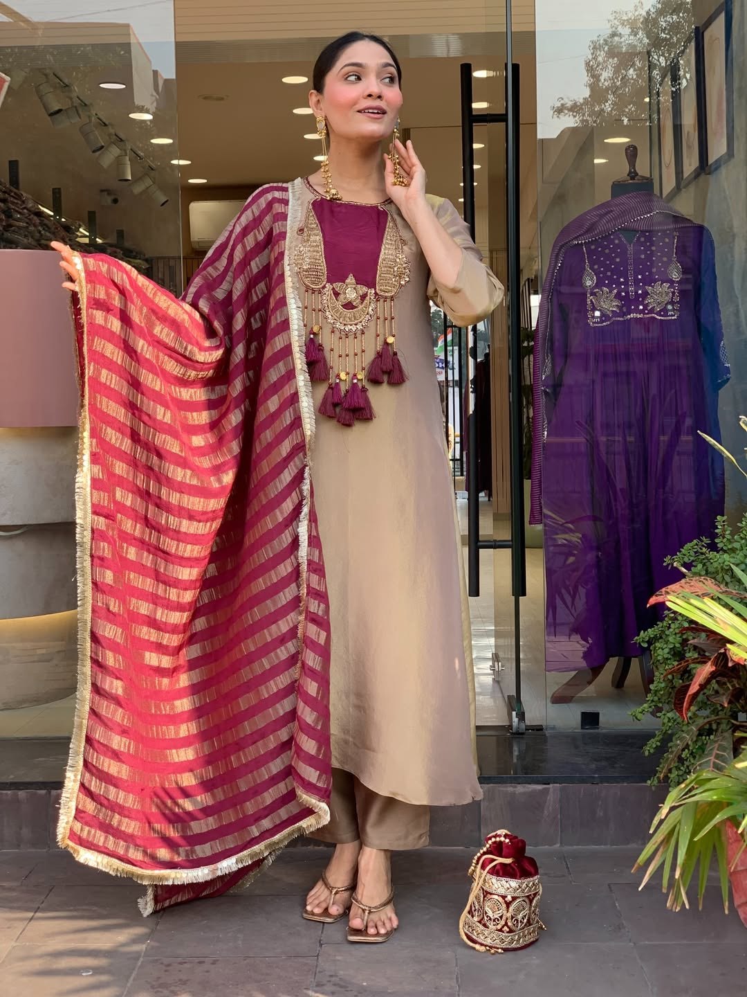Premium Glass Malai Kurti & Pant Set with Kanjivaram Dupatta