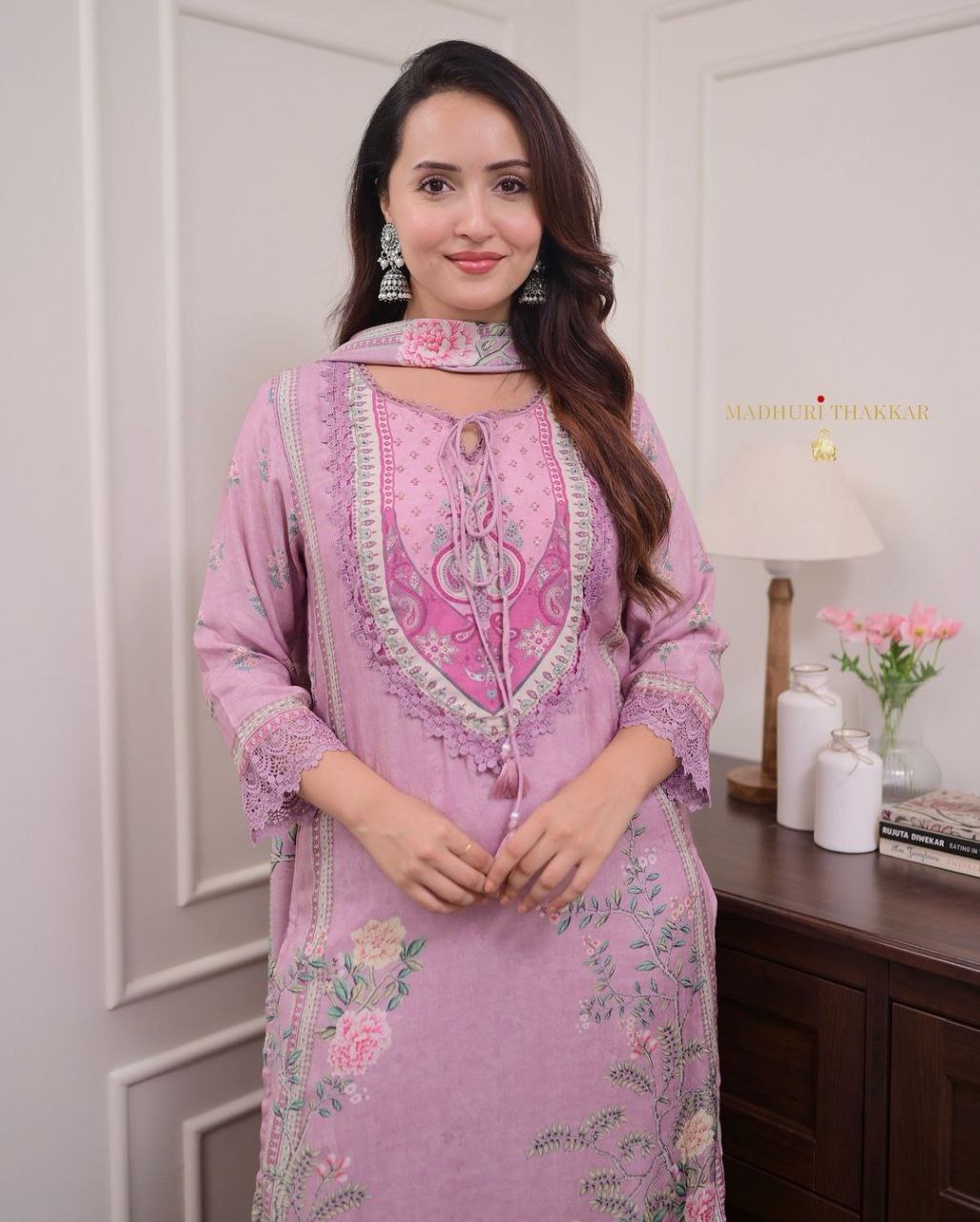 Lilac Muslin Embroidered Pakistani Suit Set
