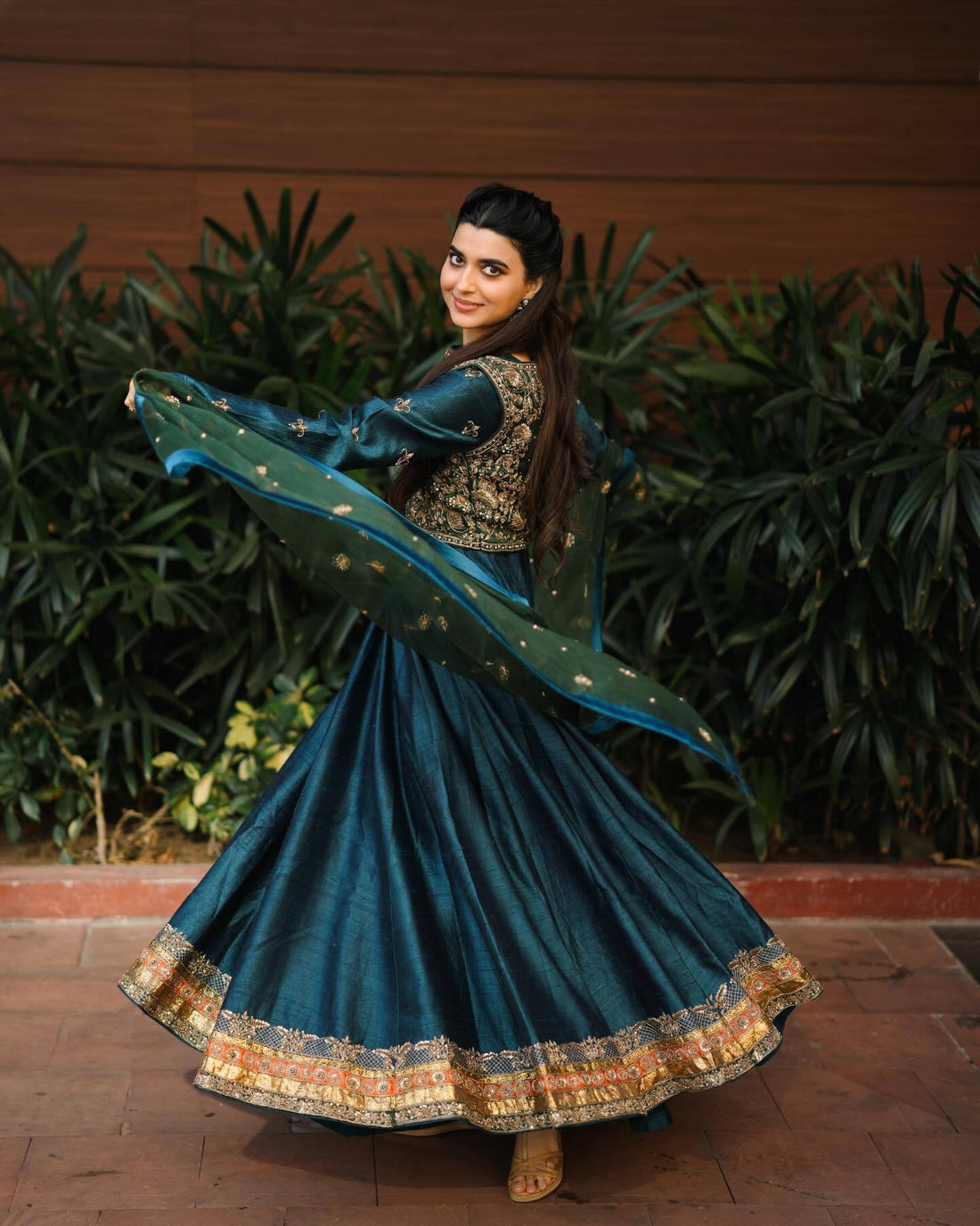 Vichitra Silk Anarkali Gown & Embroidered Jacket Set