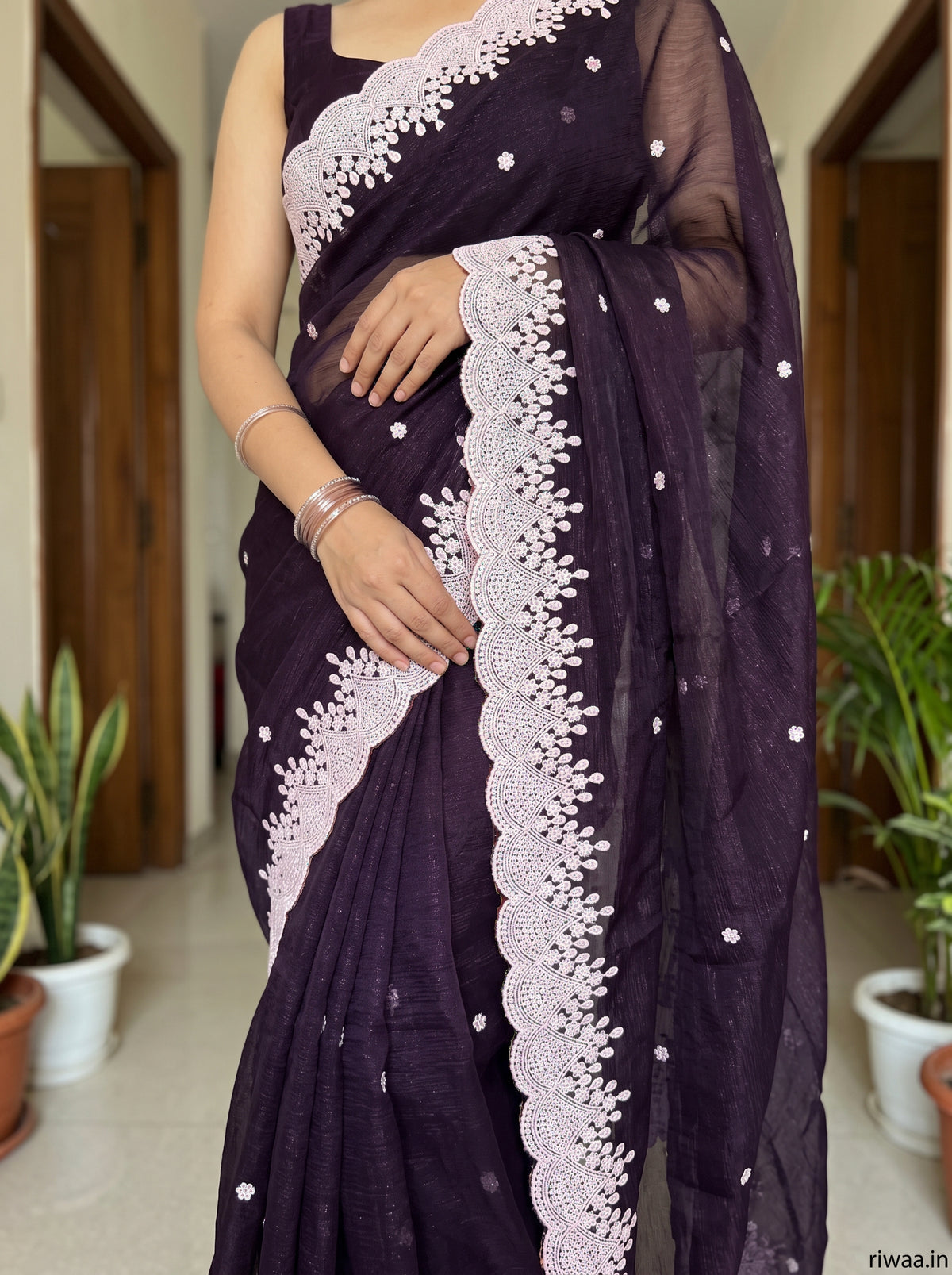 Georgette Sequinned & Embroidered Saree