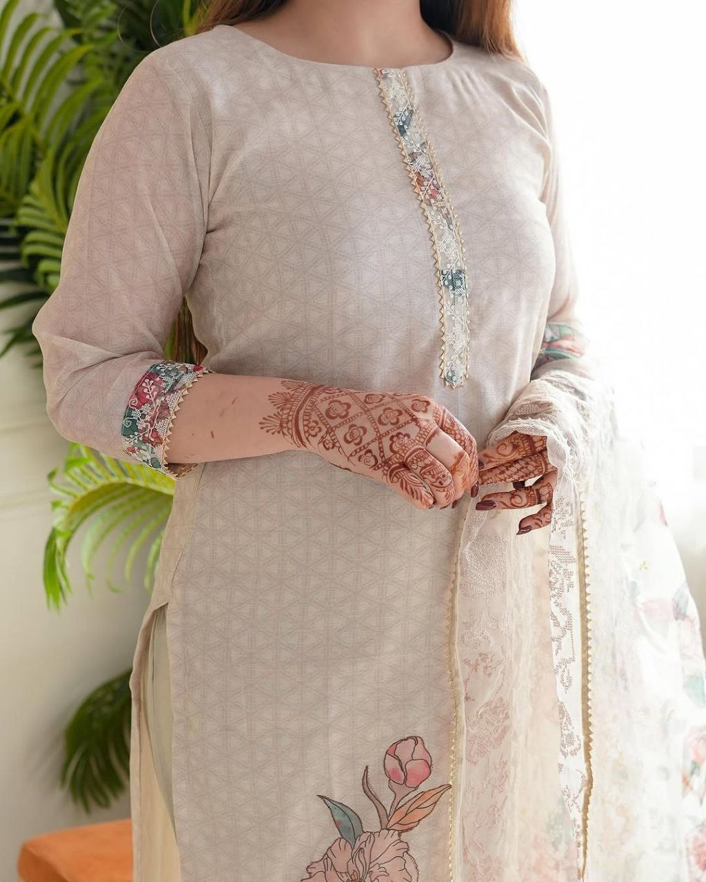 Light Pink Printed Lilan Suit Set