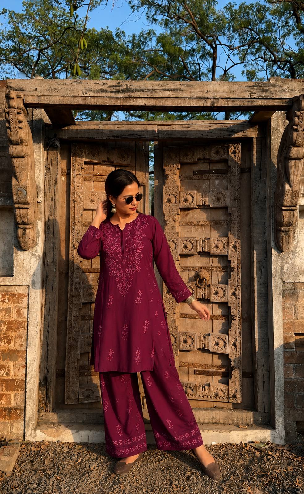 Heavy Embroidered Rayon Cotton Co-Ord Set