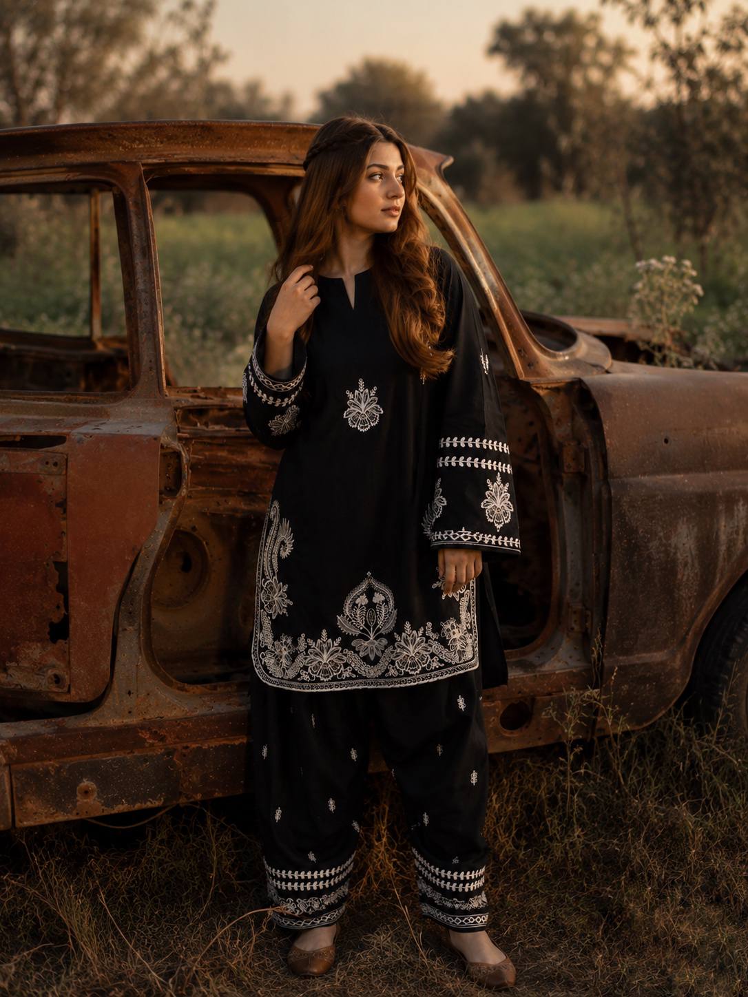Heavy Embroidered Roman Dell Silk Co-Ord Set