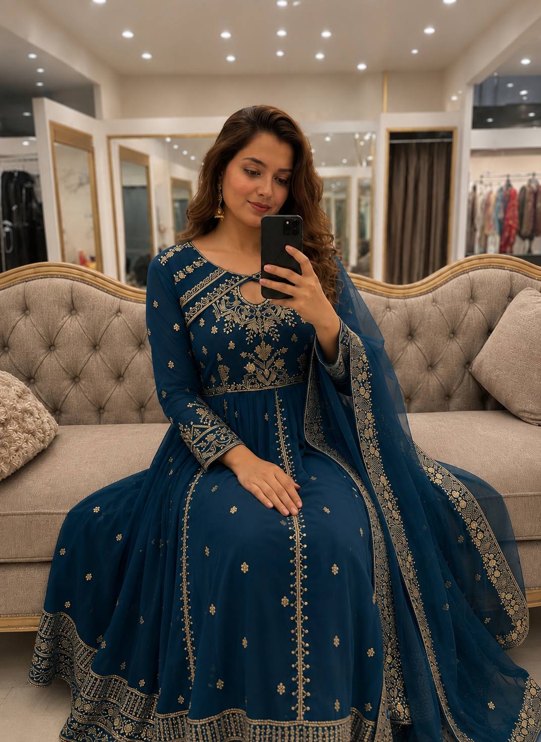 Faux Georgette Sequinned Anarkali Gown Set