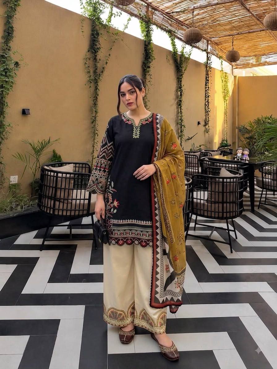 Roman Silk Kurti, Palazzo & Digital Print Dupatta Set