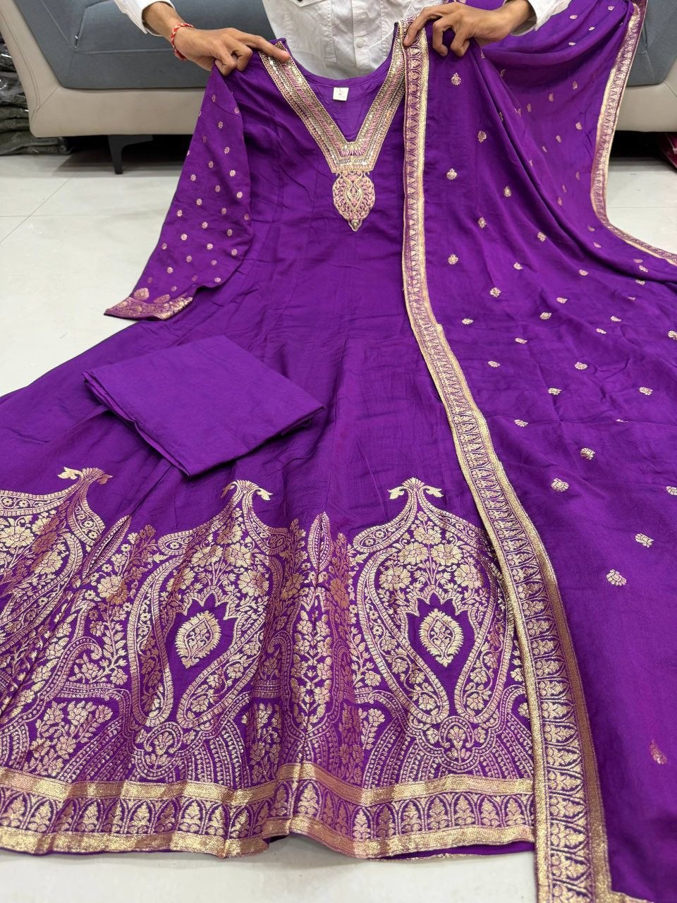 Premvati Banarasi Zari Woven Anarkali Gown Set