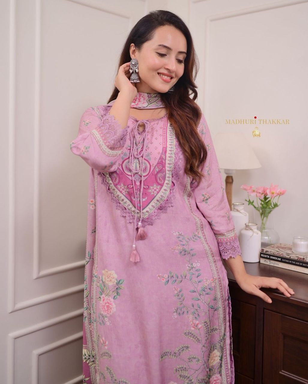 Lilac Muslin Embroidered Pakistani Suit Set