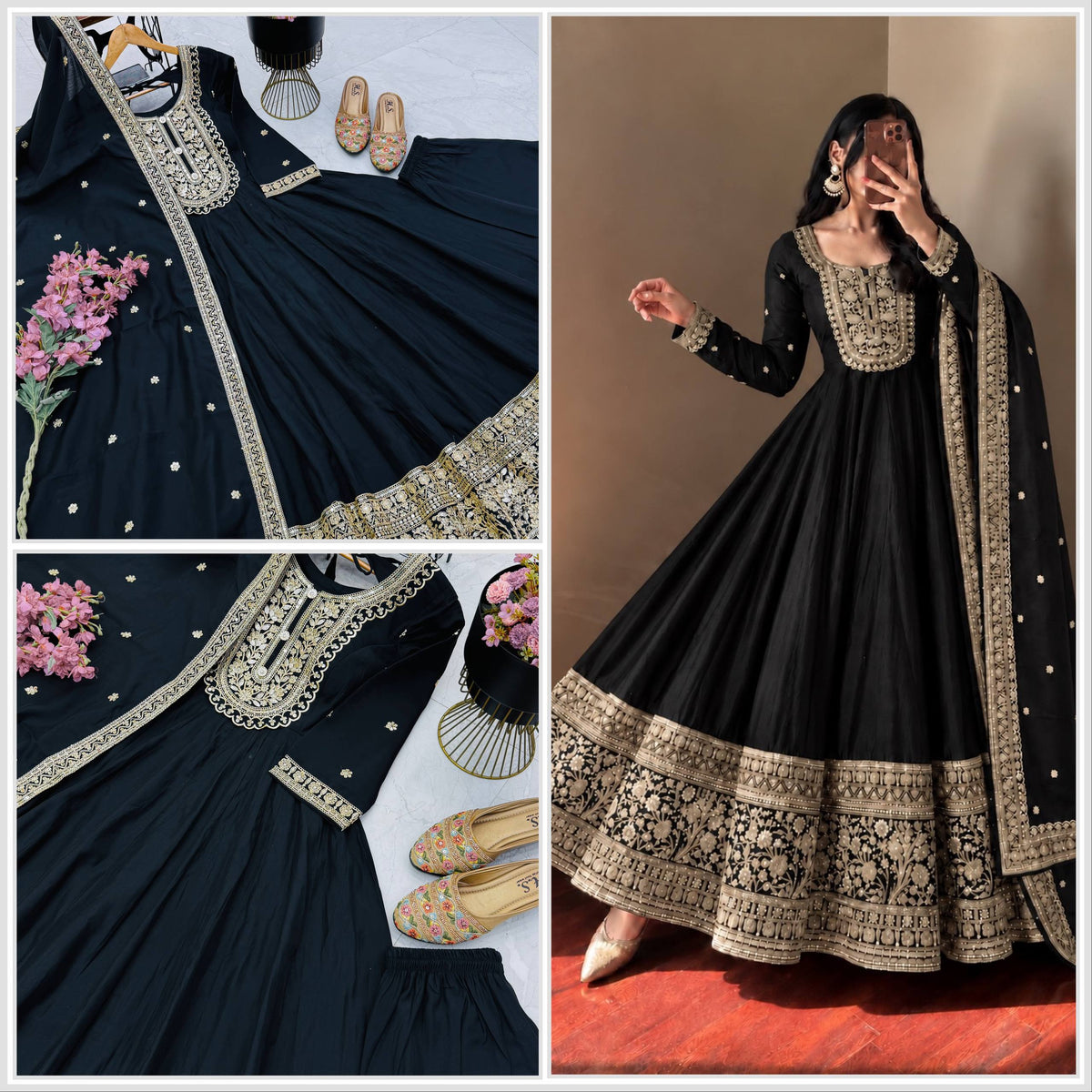 Noor Zari Roman Silk Embroidered Gown Set