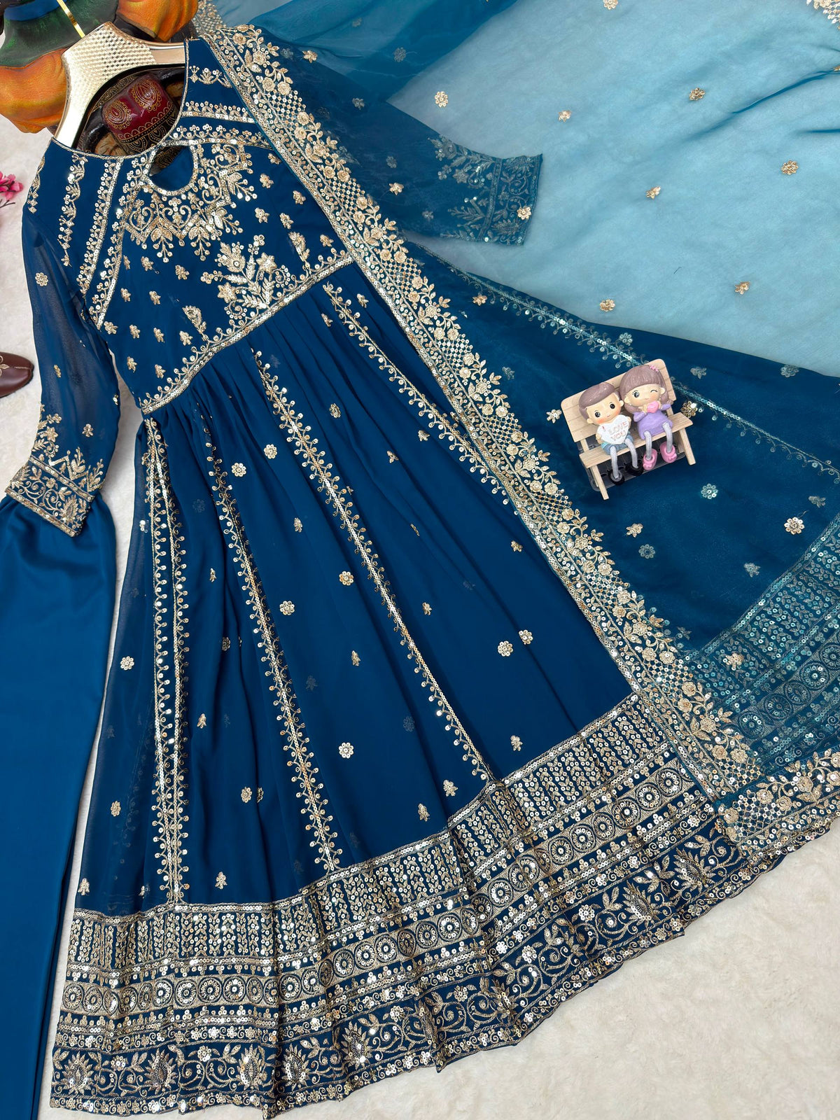 Faux Georgette Sequinned Anarkali Gown Set