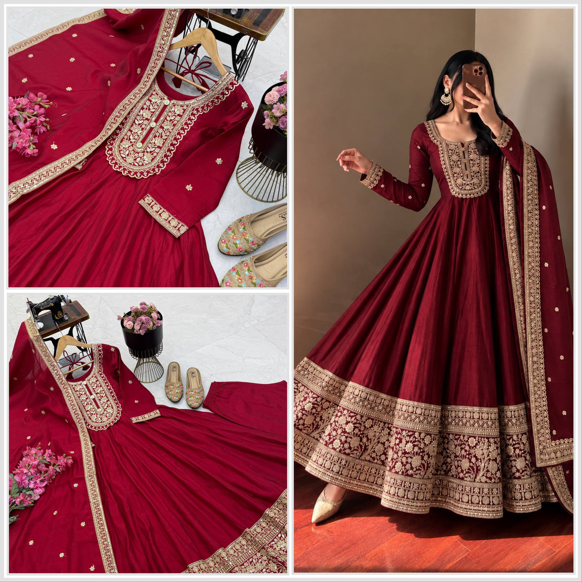 Noor Zari Roman Silk Embroidered Gown Set