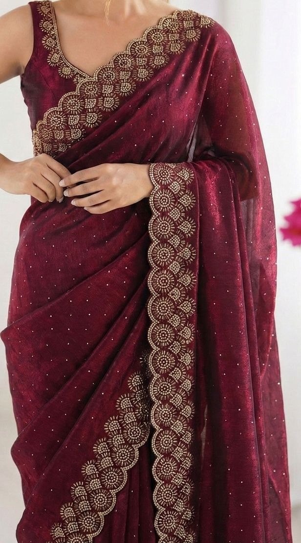Uhagini Fancy Chiffon Diamond Work Saree