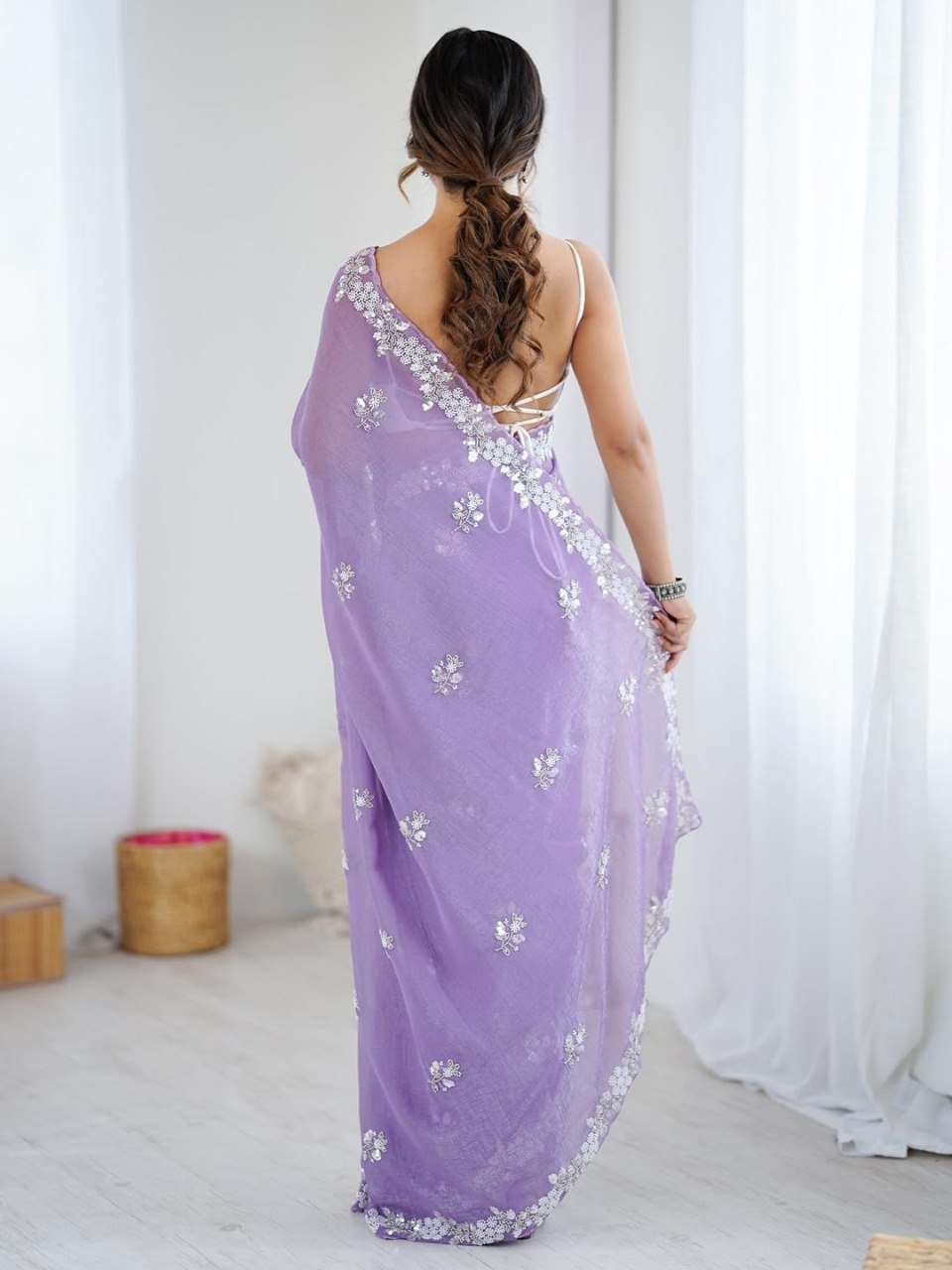 Pankhudi Satin Chiffon Embellished Saree