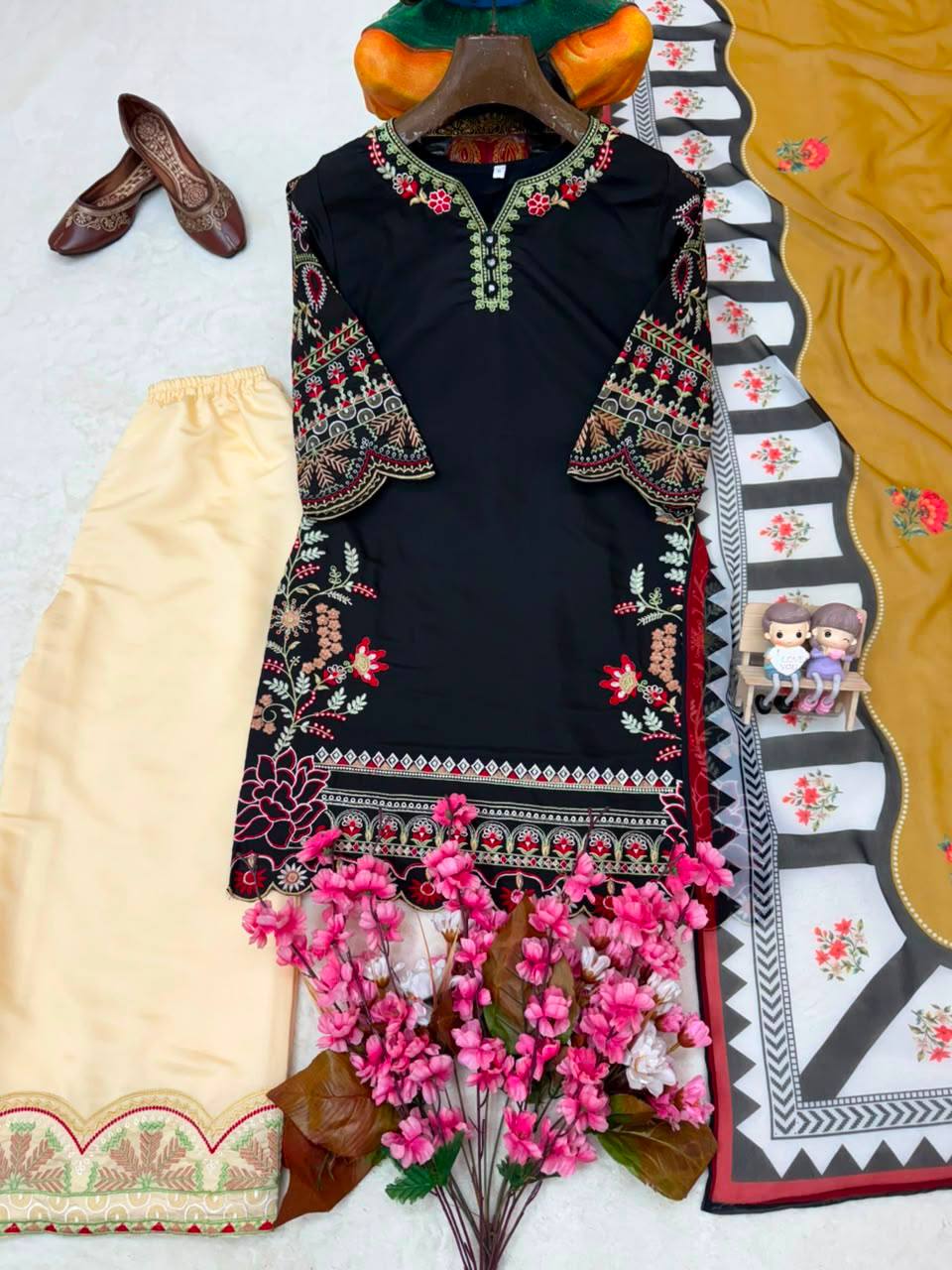 Roman Silk Kurti, Palazzo & Digital Print Dupatta Set