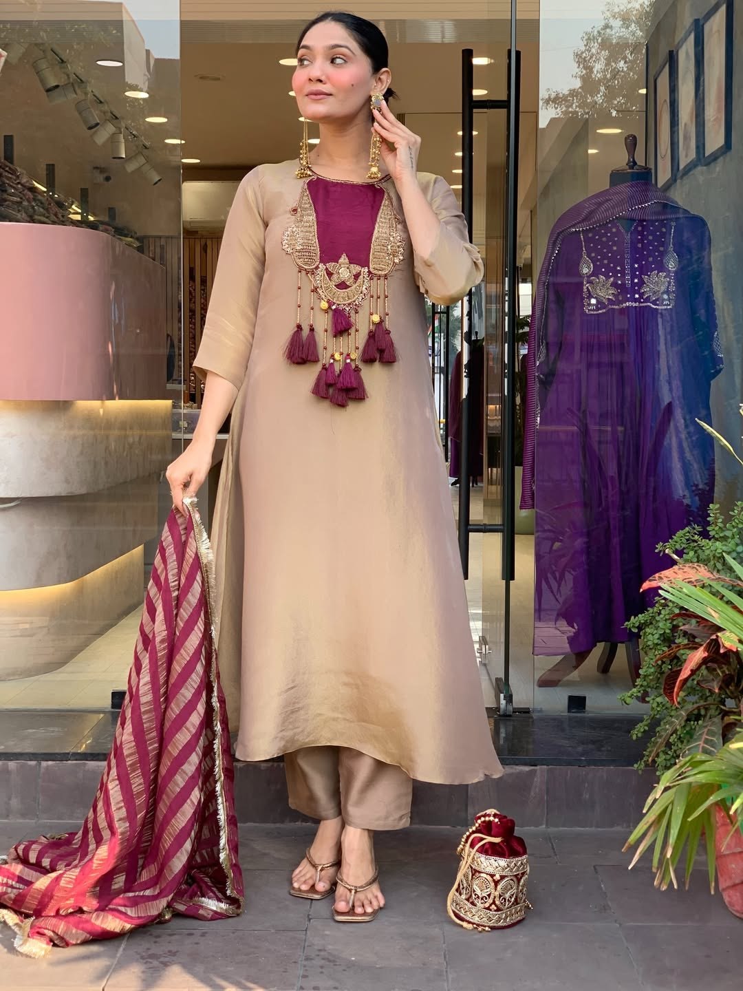 Premium Glass Malai Kurti & Pant Set with Kanjivaram Dupatta