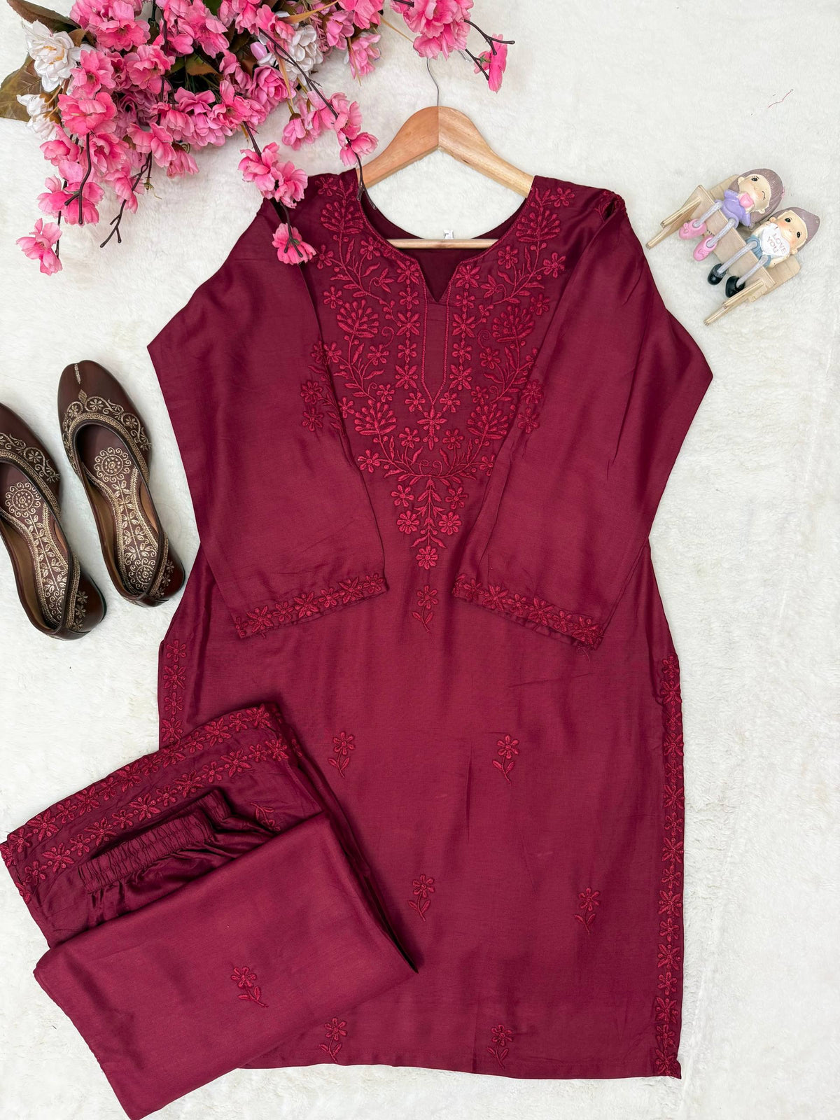 Heavy Embroidered Rayon Cotton Co-Ord Set
