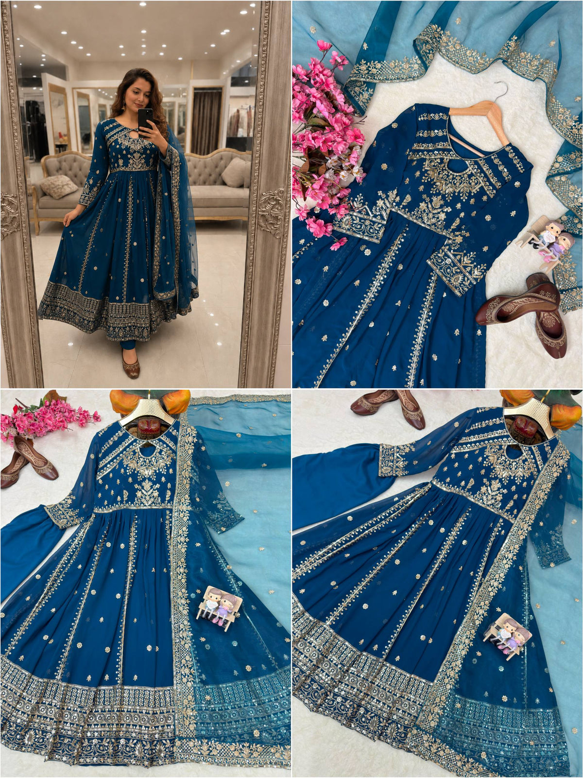 Faux Georgette Sequinned Anarkali Gown Set