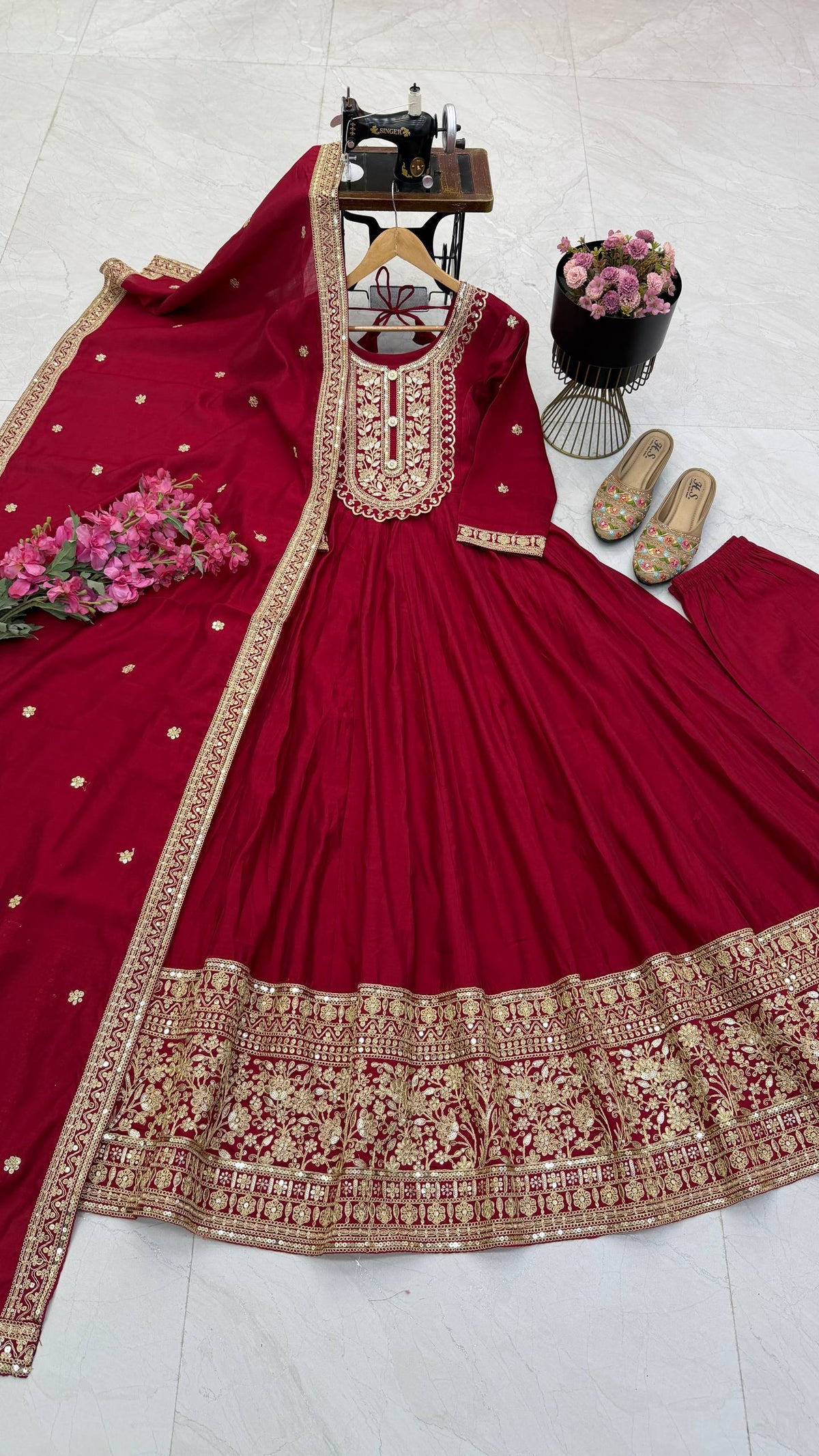 Noor Zari Roman Silk Embroidered Gown Set