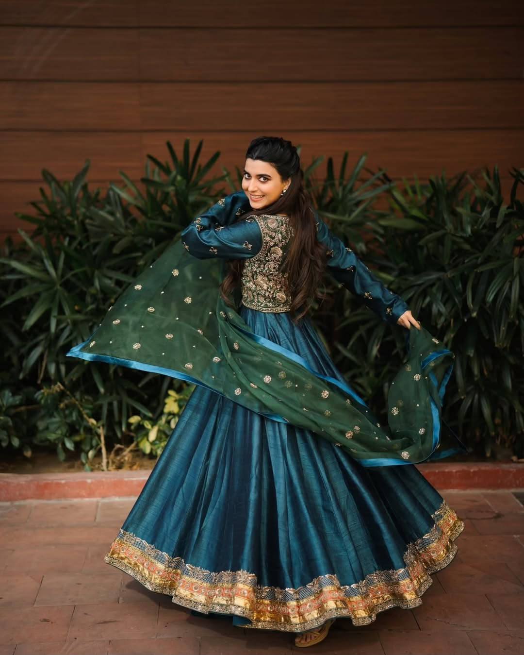 Vichitra Silk Anarkali Gown & Embroidered Jacket Set