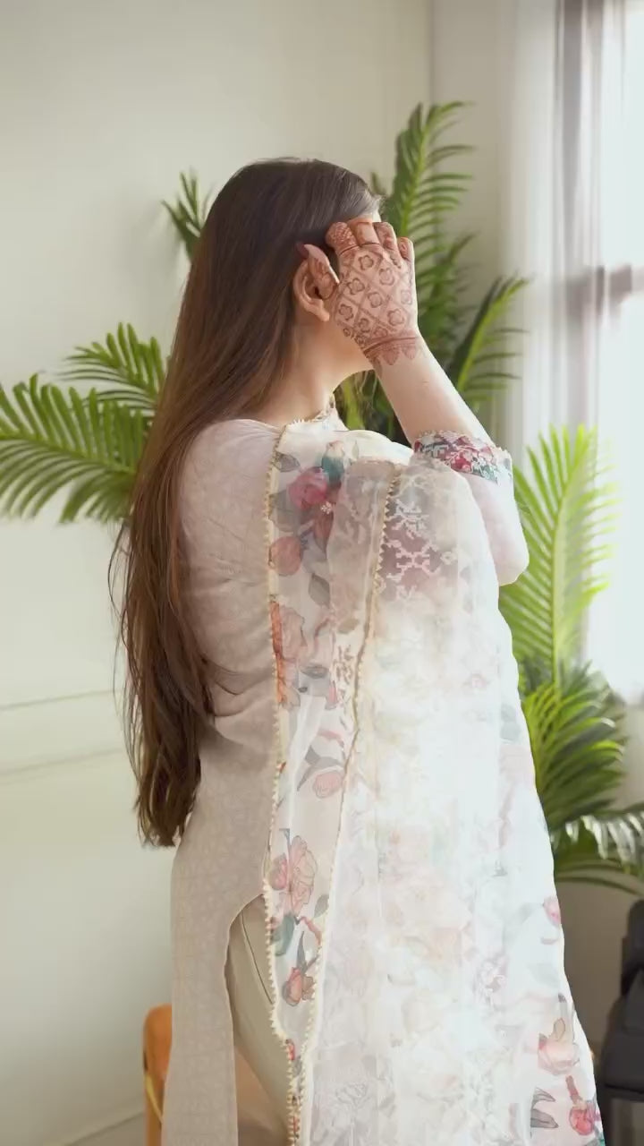 Light Pink Printed Lilan Suit Set