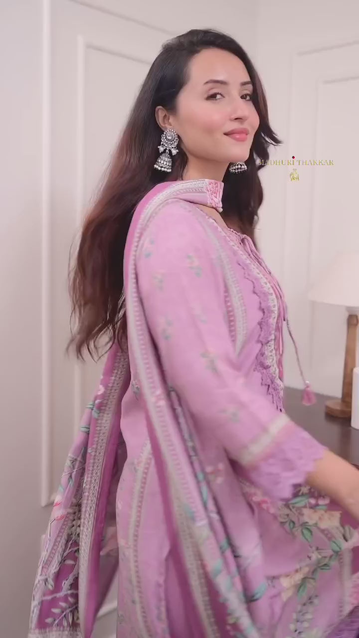 Lilac Muslin Embroidered Pakistani Suit Set